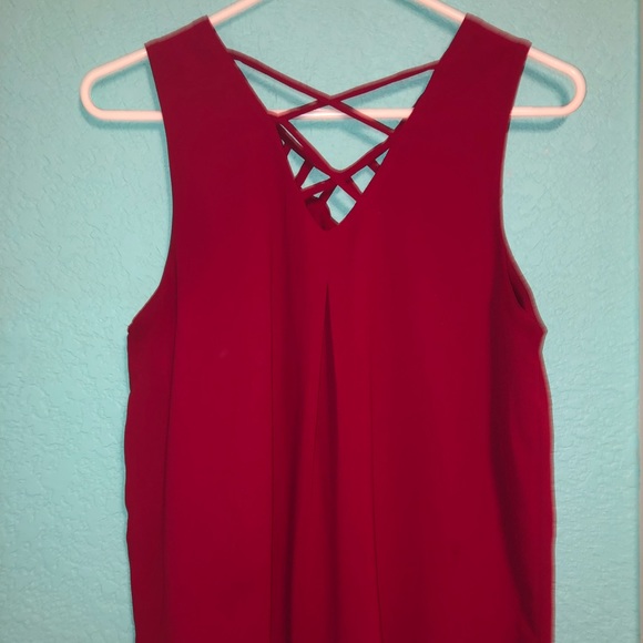Red flowy formal tank top with cutouts - Picture 2 of 3